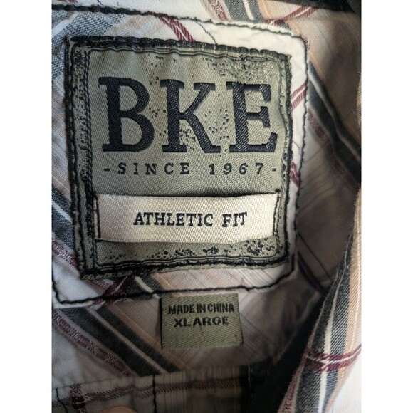 BKE Pearl Snap Button Shirt Mens XL Athletic Fit Black White Plaid Long Sleeve - Picture 13 of 16